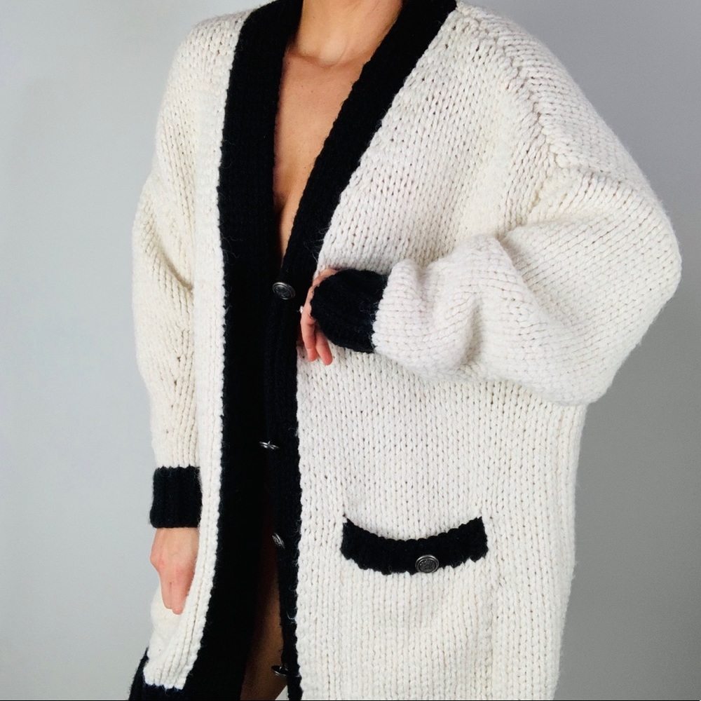 Zara White chunky knit oversized cardigan sweater - Picture 3 of 11